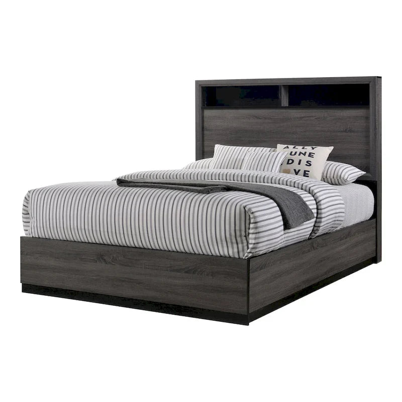 Set da camera da letto Rothwell Contemporary Grey Wood con 3 pannelli e ripiani di Furniture of America
