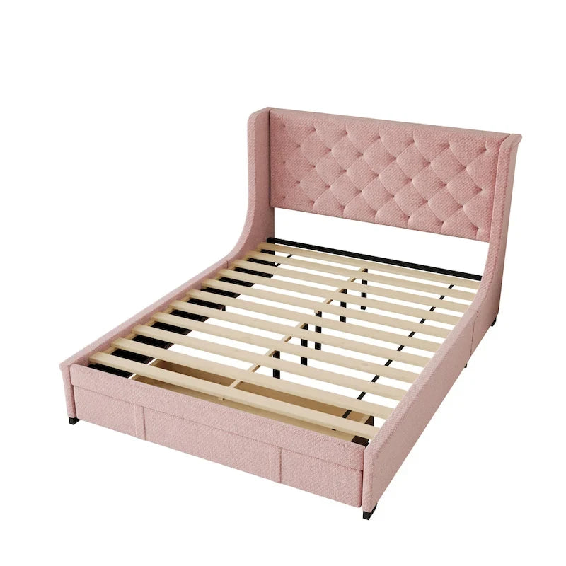 Letto matrimoniale imbottito con testiera Wingback e un grande cassetto