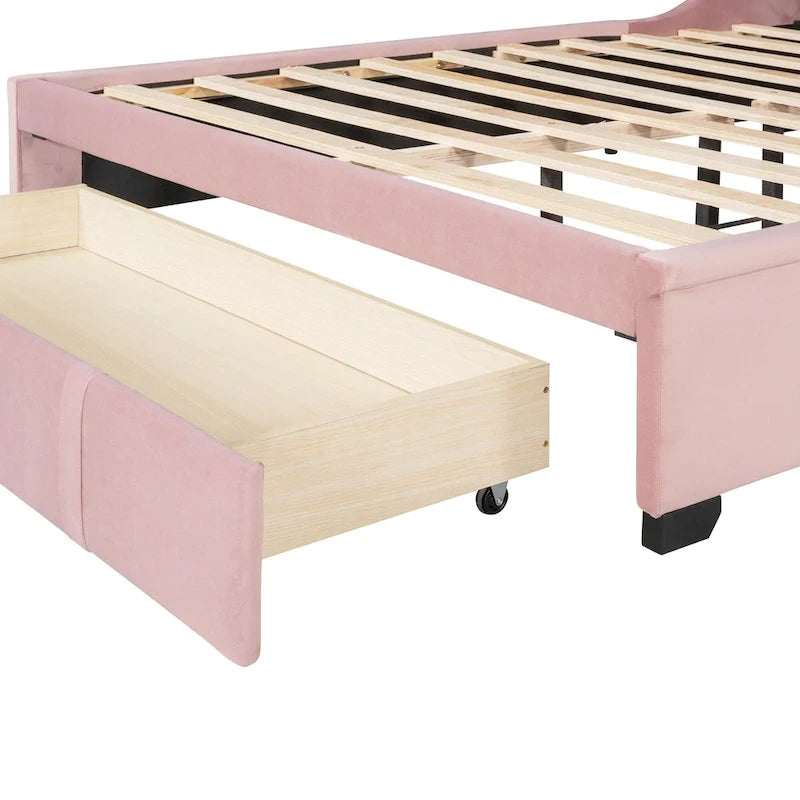 Letto matrimoniale imbottito con testiera Wingback e un grande cassetto