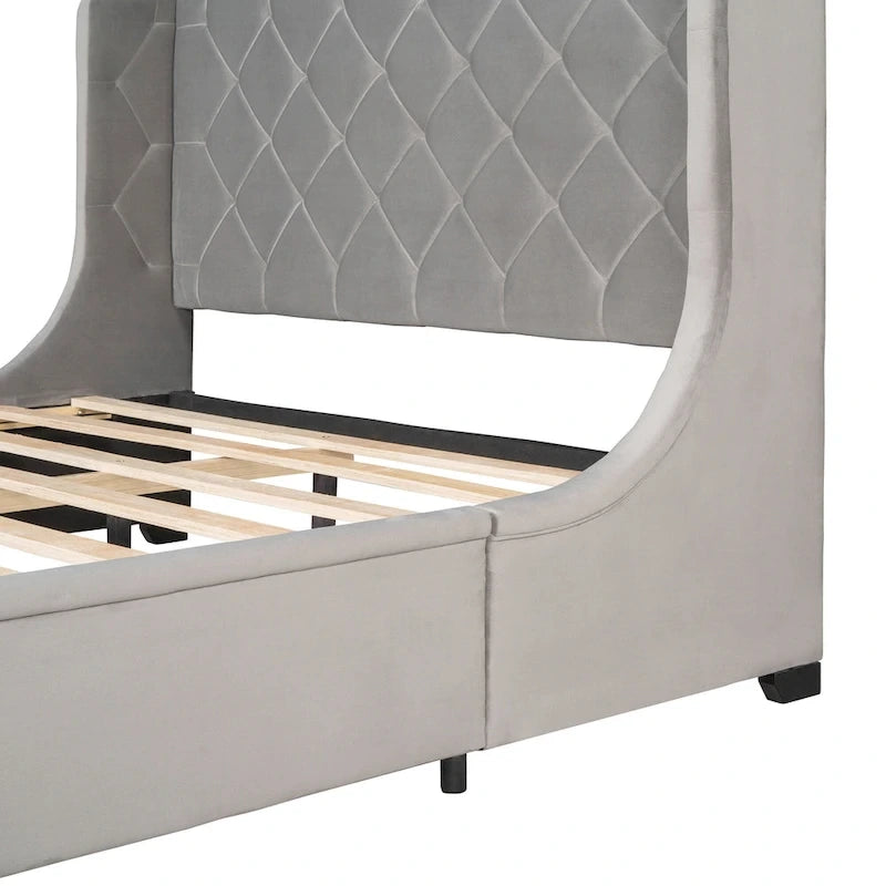 Letto matrimoniale imbottito con testiera Wingback e un grande cassetto