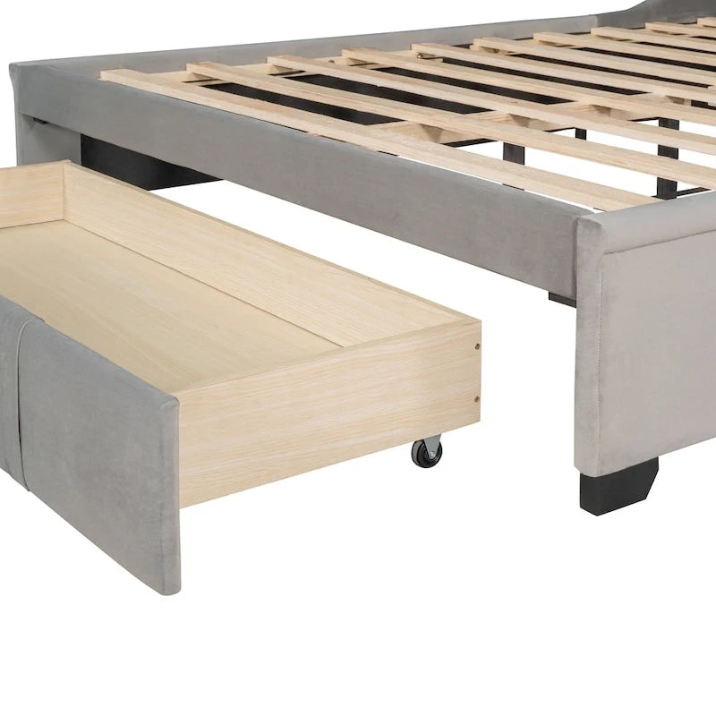 Letto matrimoniale imbottito con testiera Wingback e un grande cassetto
