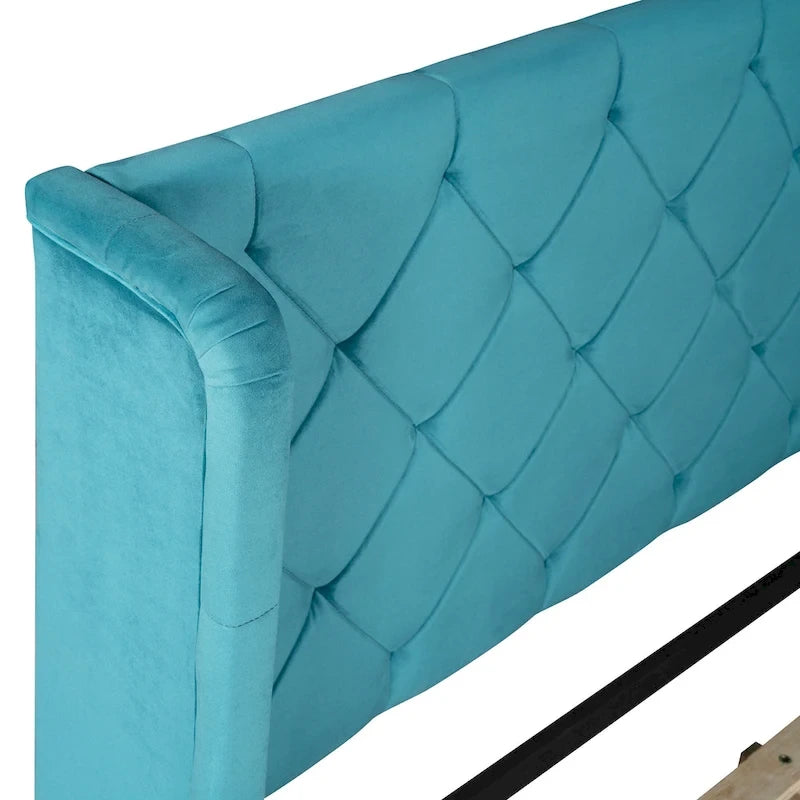 Letto matrimoniale imbottito con testiera Wingback e un grande cassetto