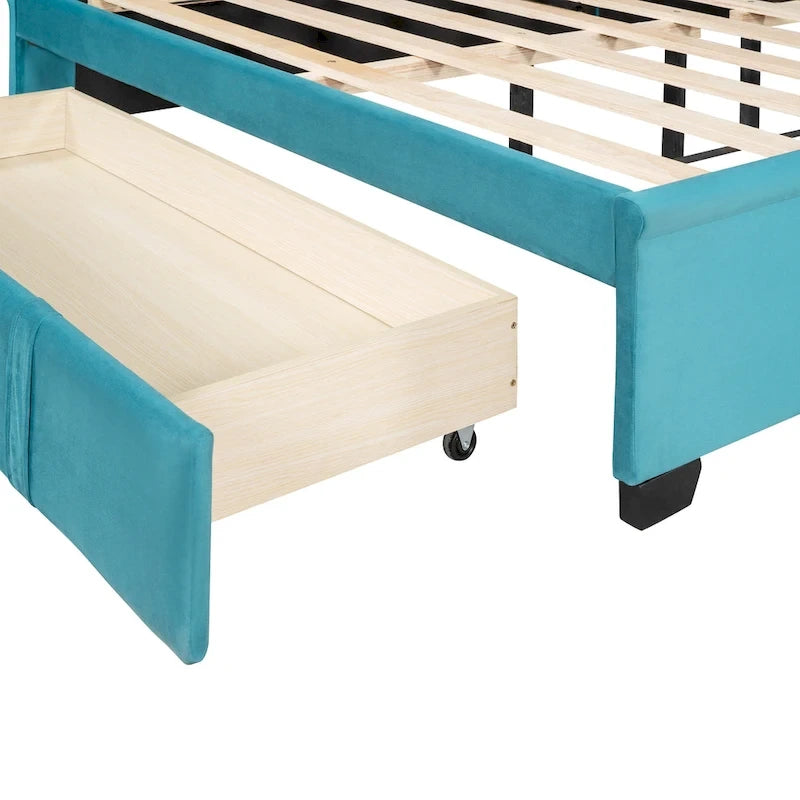 Letto matrimoniale imbottito con testiera Wingback e un grande cassetto