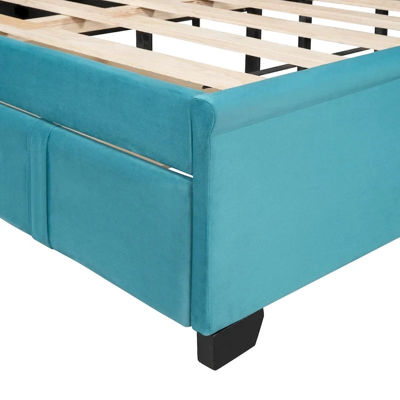Letto matrimoniale imbottito con testiera Wingback e un grande cassetto