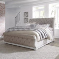 Letto a slitta imbottito California King Magnolia Manor Antique White Weathered Bark