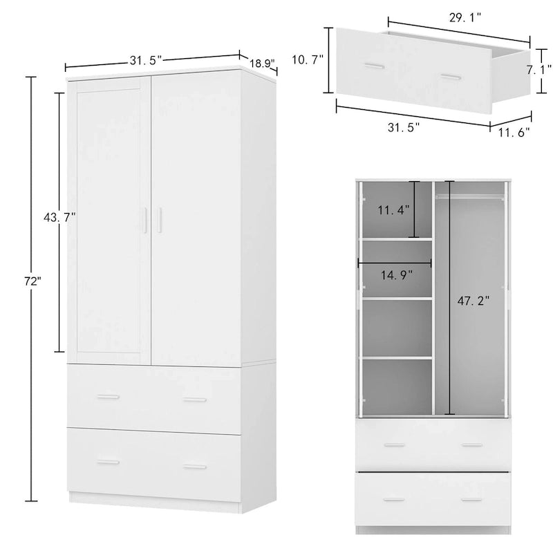 Timechee Armoire Armadi con specchio e appendiabiti