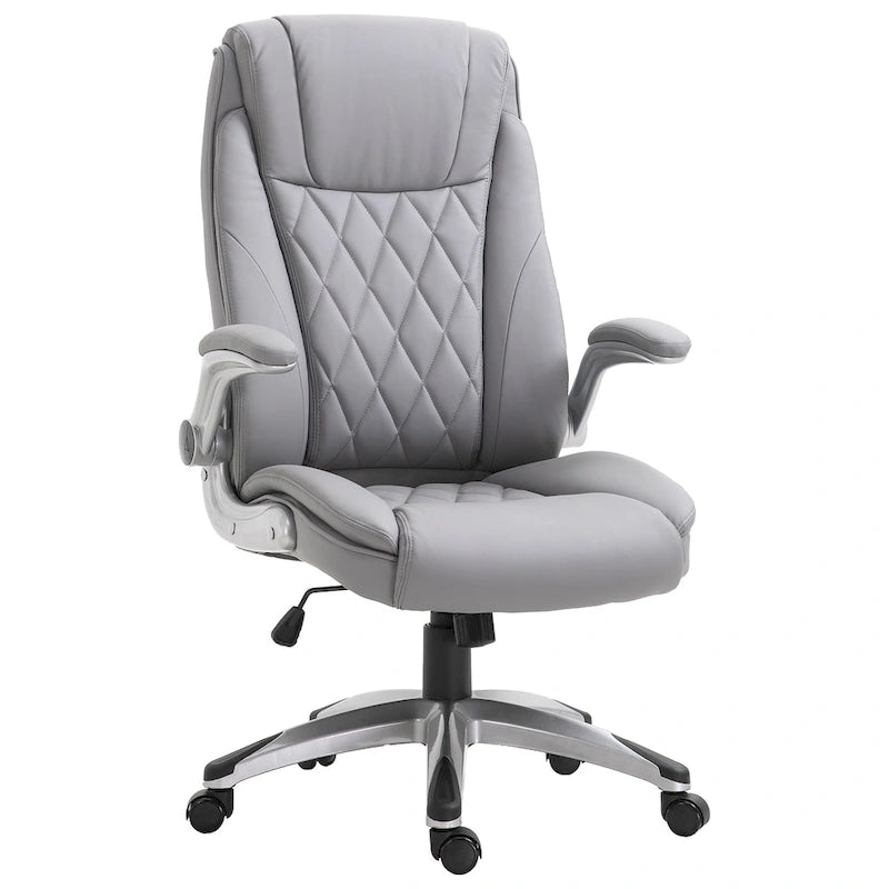 Sedia ergonomica da ufficio con schienale alto girevole a 360° e braccioli ribaltabili, sedia a dondolo per scrivania in similpelle, grigio
