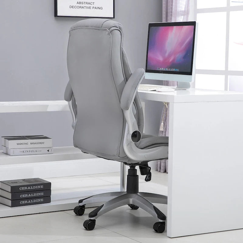 Sedia ergonomica da ufficio con schienale alto girevole a 360° e braccioli ribaltabili, sedia a dondolo per scrivania in similpelle, grigio