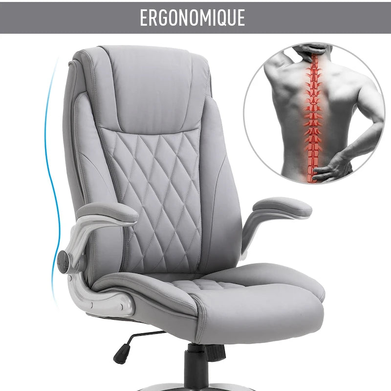 Sedia ergonomica da ufficio con schienale alto girevole a 360° e braccioli ribaltabili, sedia a dondolo per scrivania in similpelle, grigio