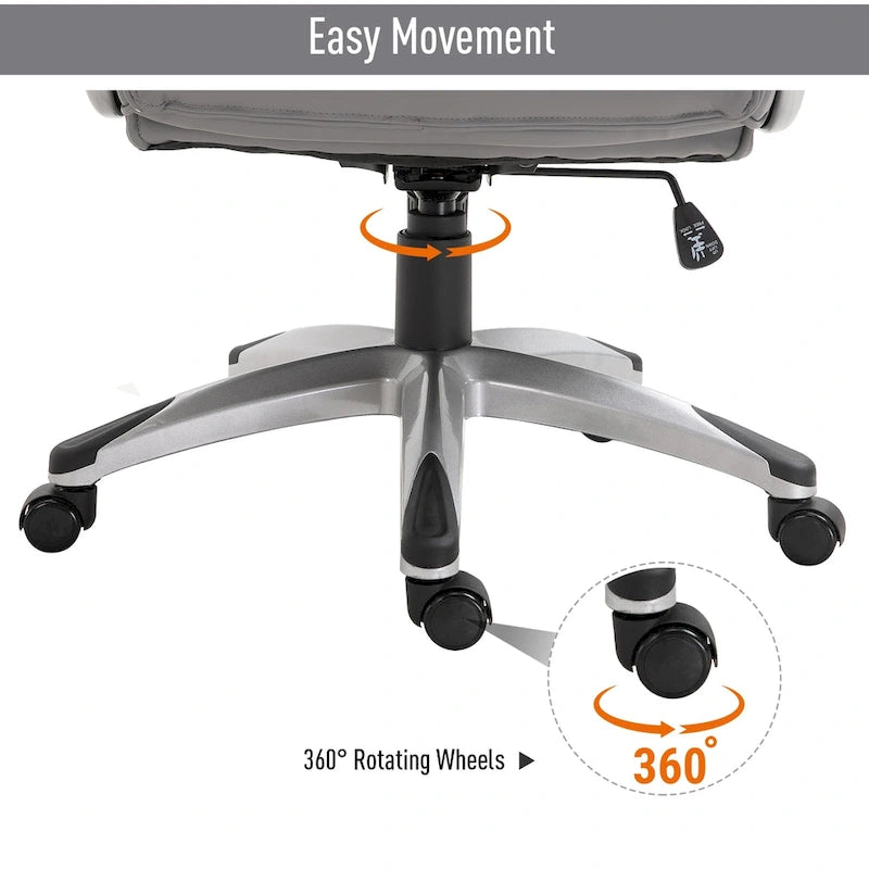 Sedia ergonomica da ufficio con schienale alto girevole a 360° e braccioli ribaltabili, sedia a dondolo per scrivania in similpelle, grigio