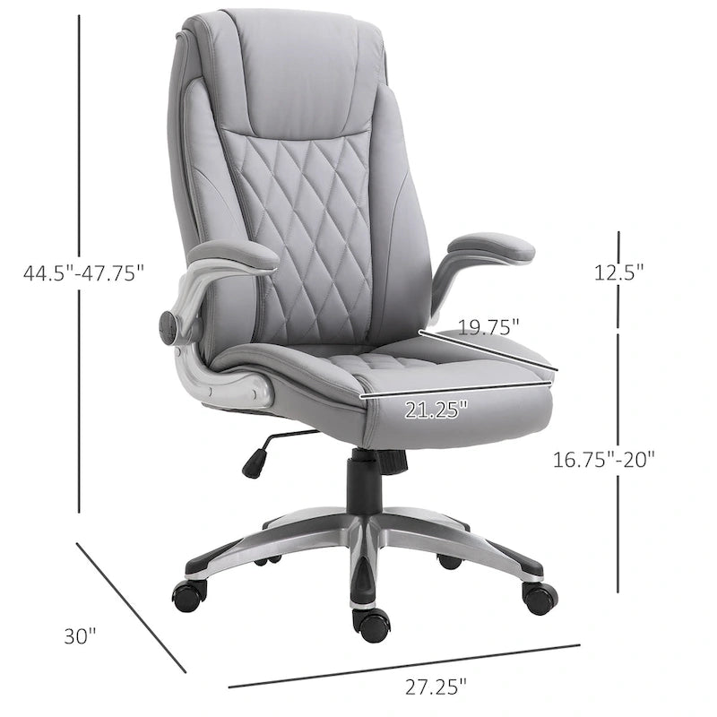 Sedia ergonomica da ufficio con schienale alto girevole a 360° e braccioli ribaltabili, sedia a dondolo per scrivania in similpelle, grigio