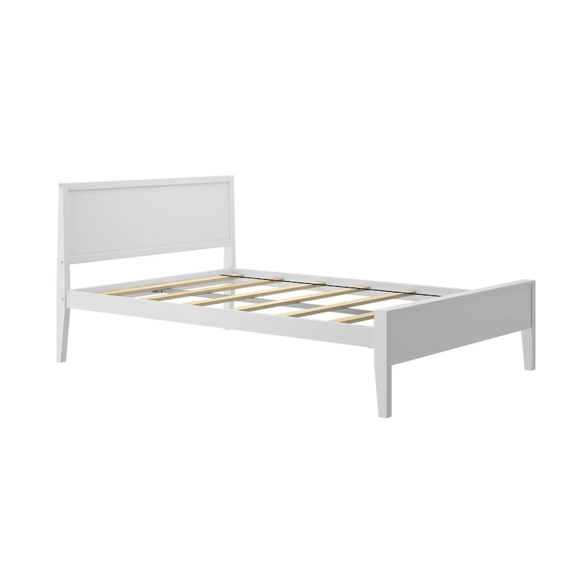 Letto matrimoniale con travi a vista e testiera a pannello