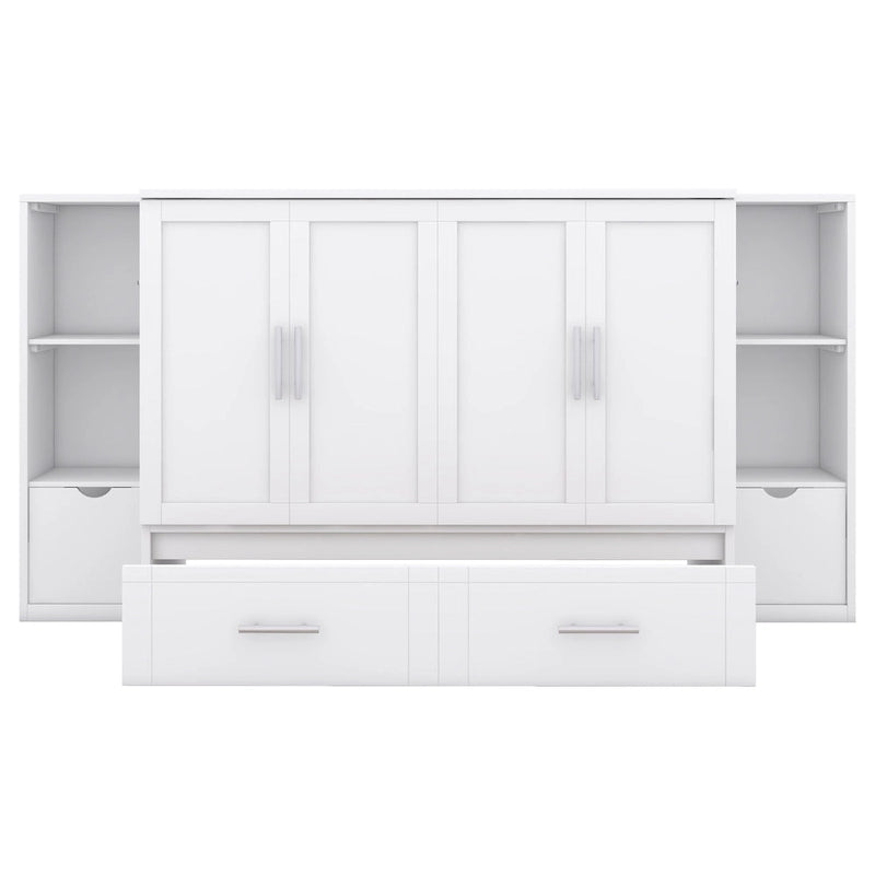 Letto a scomparsa full size con ripiani, cassetti e porte USB, grigio