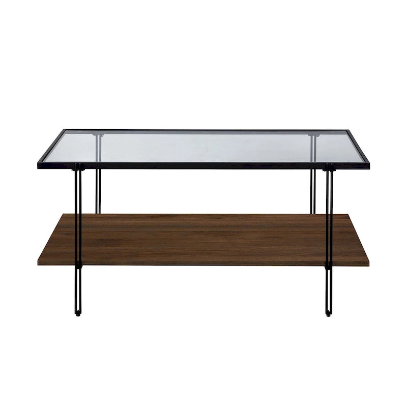 Tavolino da caffè Nathan James Asher Mid-Century con ripiano in vetro e ripiano in rovere