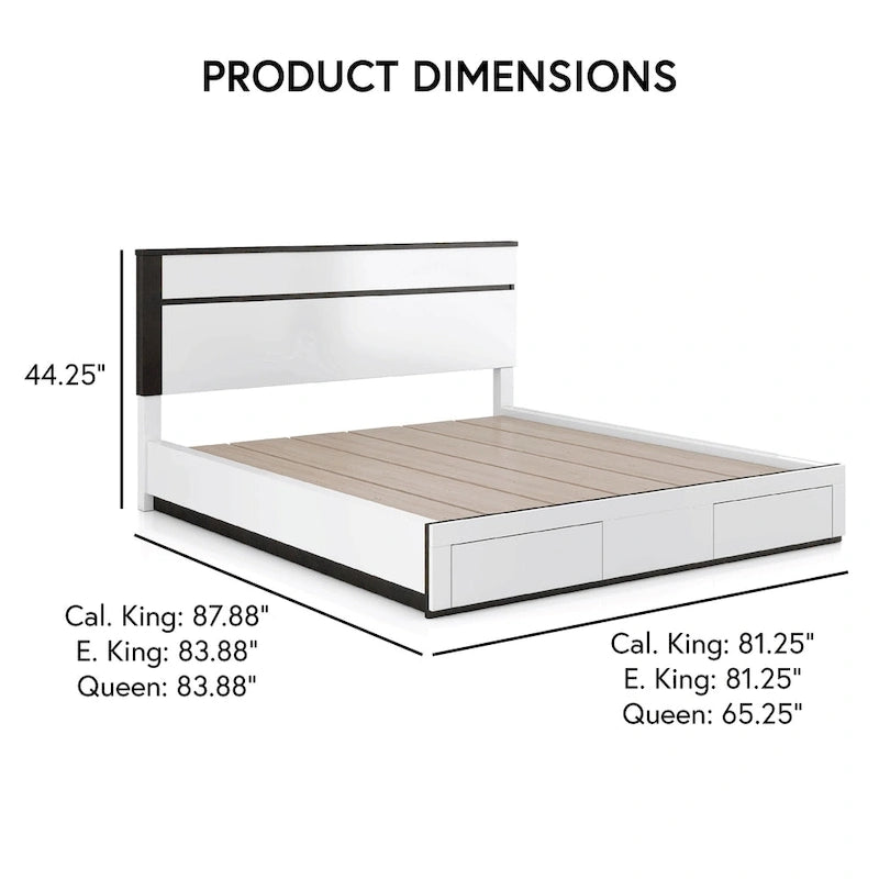 Letto a piattaforma moderno bianco a 2 cassetti Conjira di Furniture of America