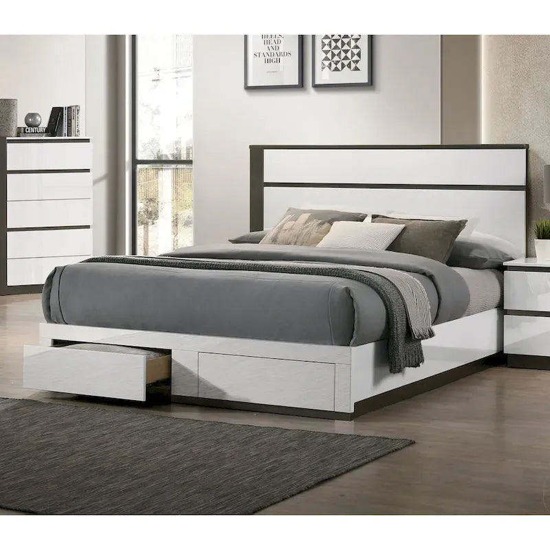 Letto a piattaforma moderno bianco a 2 cassetti Conjira di Furniture of America