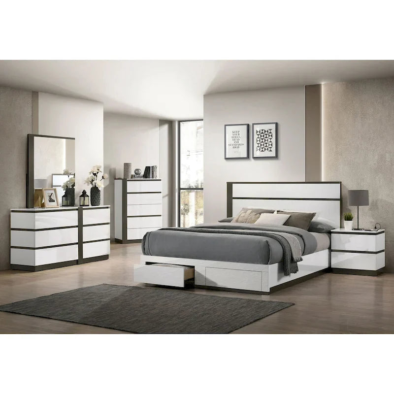 Letto a piattaforma moderno bianco a 2 cassetti Conjira di Furniture of America