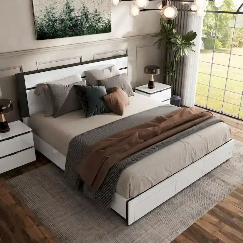 Letto a piattaforma moderno bianco a 2 cassetti Conjira di Furniture of America