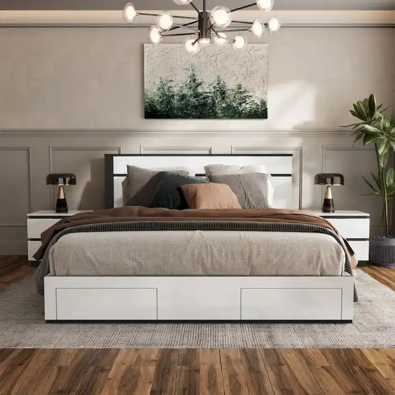 Letto a piattaforma moderno bianco a 2 cassetti Conjira di Furniture of America