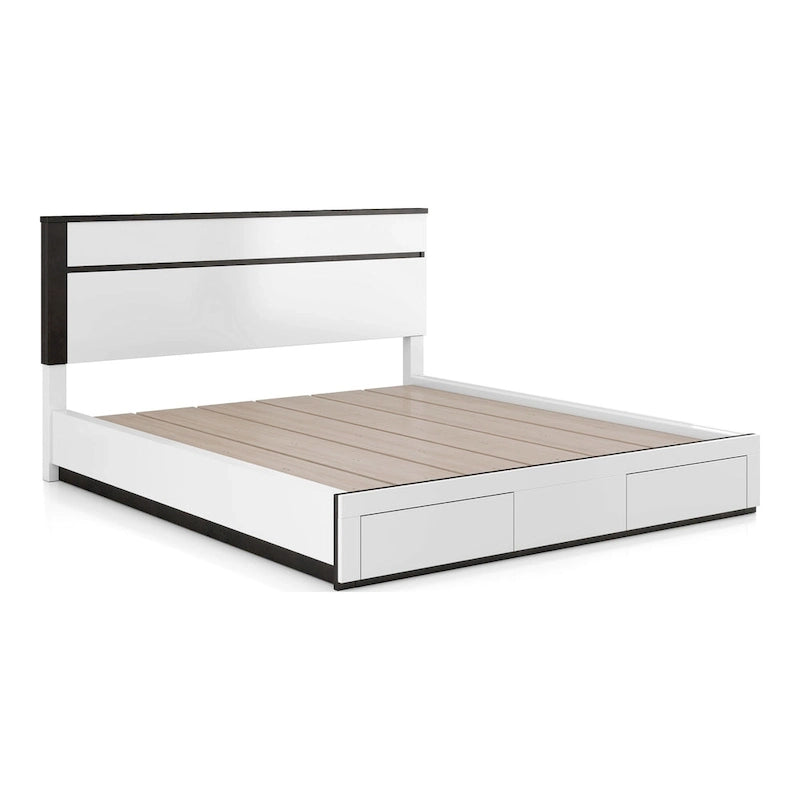 Letto a piattaforma moderno bianco a 2 cassetti Conjira di Furniture of America