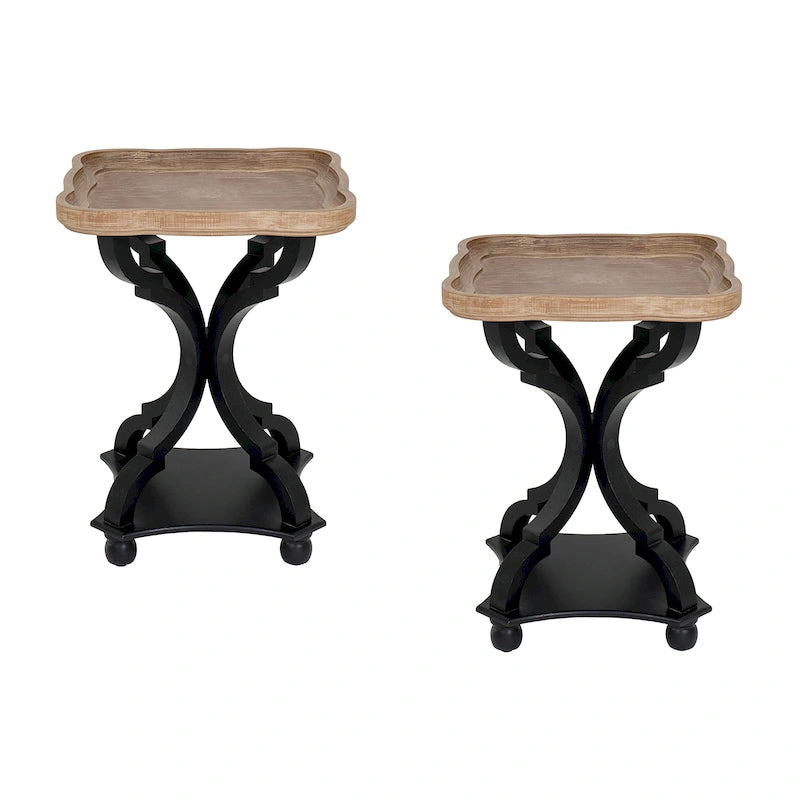 COZAYH Set di 2 tavolini rustici con vassoio in stile fattoria
