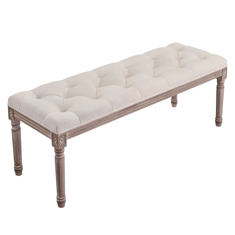 Panca imbottita vintage francese extra lunga CO-Z con struttura in legno intagliato