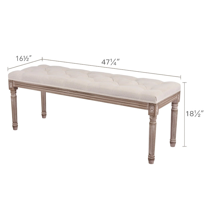 Panca imbottita vintage francese extra lunga CO-Z con struttura in legno intagliato