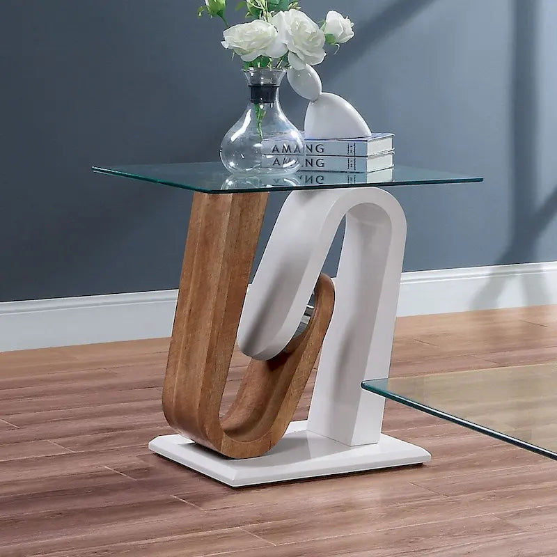 Set di tavolini da caffè Tong Contemporary da 47 pollici con piano in vetro bianco e naturale, composto da 2 pezzi, di Furniture of America