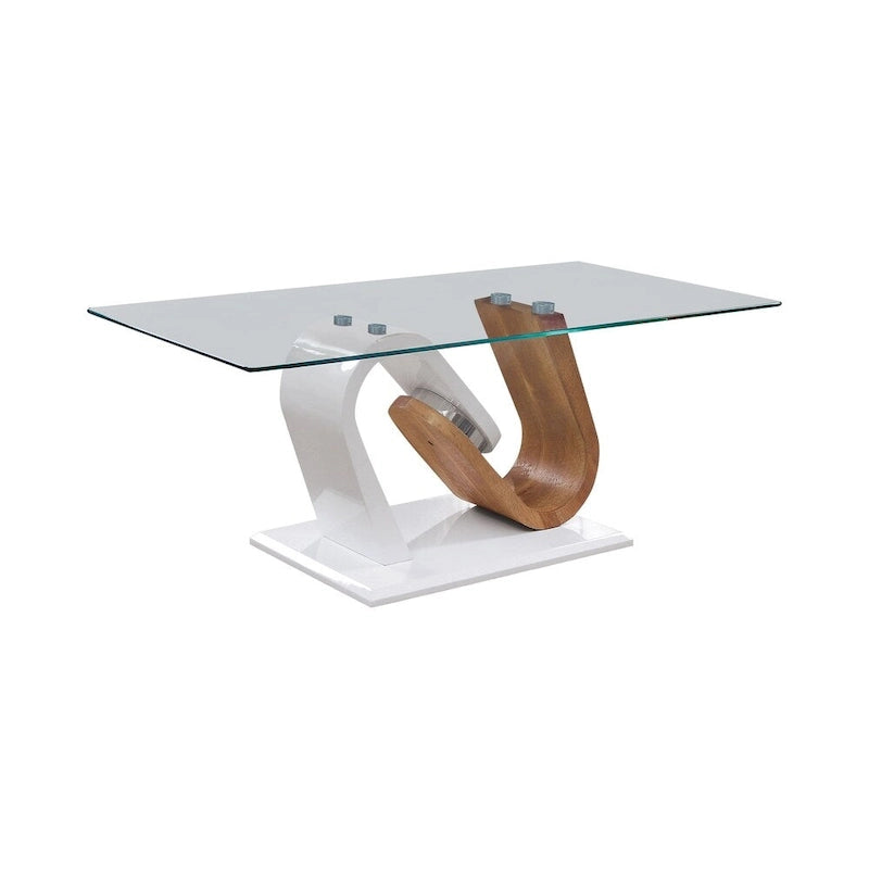 Set di tavolini da caffè Tong Contemporary da 47 pollici con piano in vetro bianco e naturale, composto da 2 pezzi, di Furniture of America