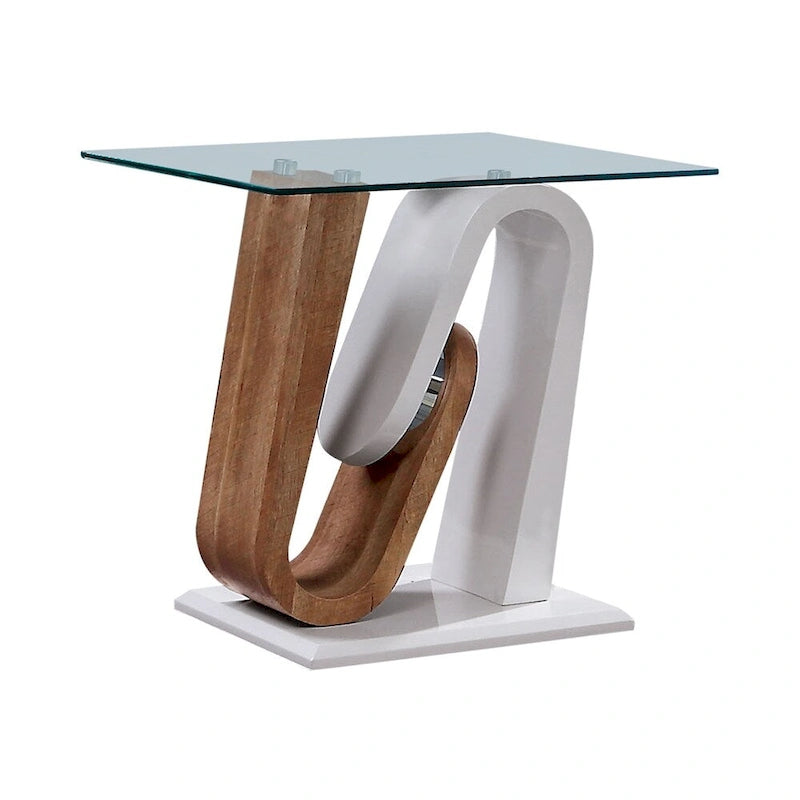 Set di tavolini da caffè Tong Contemporary da 47 pollici con piano in vetro bianco e naturale, composto da 2 pezzi, di Furniture of America