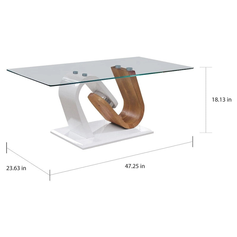 Set di tavolini da caffè Tong Contemporary da 47 pollici con piano in vetro bianco e naturale, composto da 2 pezzi, di Furniture of America