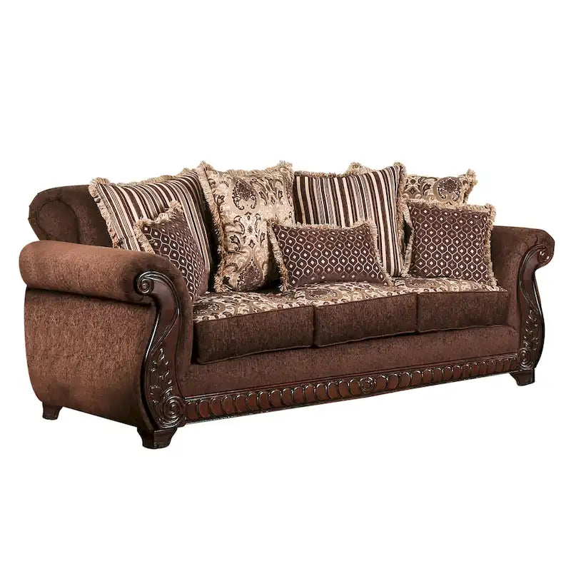 Divano con braccioli arrotolati rivestito in tessuto tradizionale Fova di Furniture of America