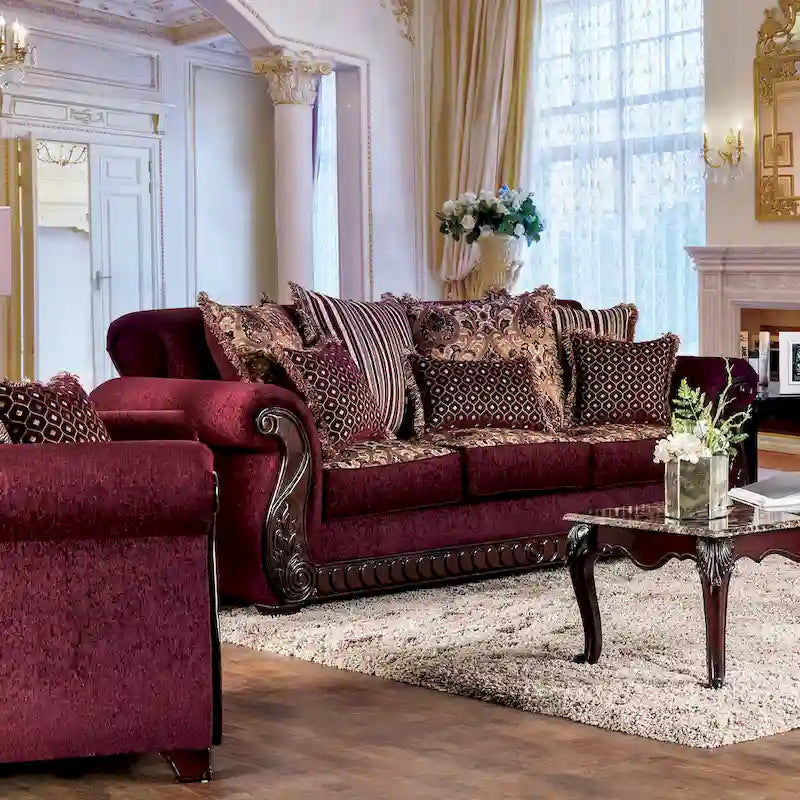 Divano con braccioli arrotolati rivestito in tessuto tradizionale Fova di Furniture of America