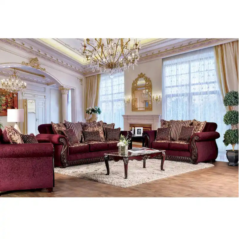 Divano con braccioli arrotolati rivestito in tessuto tradizionale Fova di Furniture of America