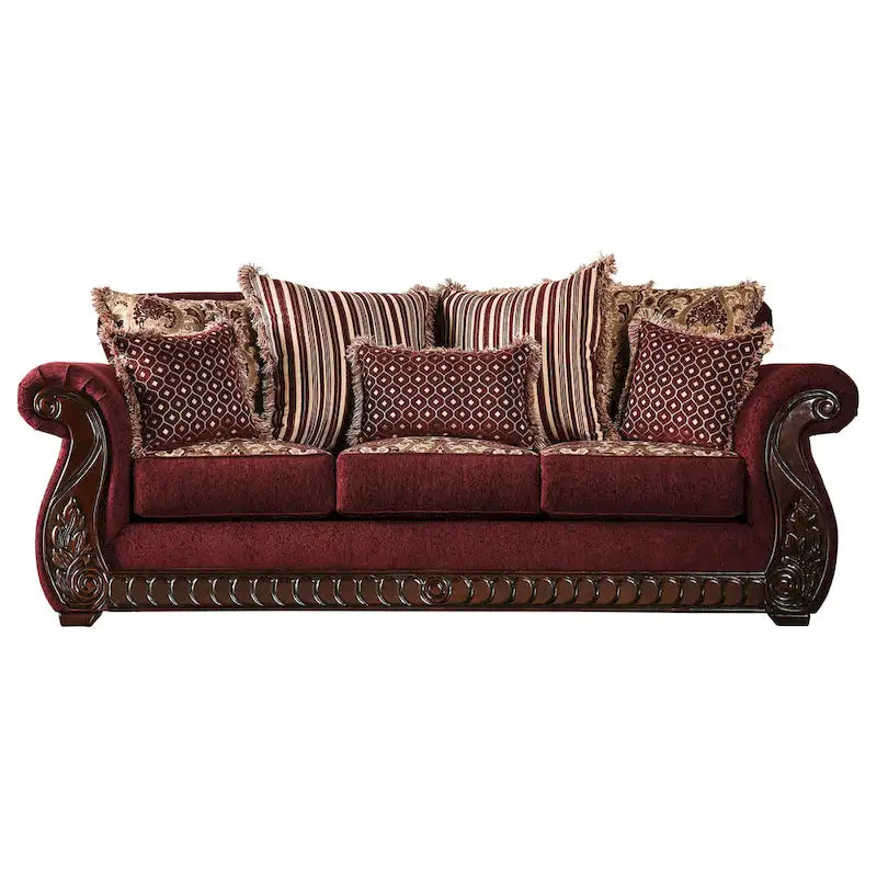 Divano con braccioli arrotolati rivestito in tessuto tradizionale Fova di Furniture of America