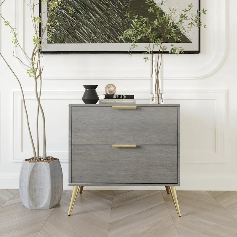Comodino contemporaneo in legno a 2 cassetti CraftPorch