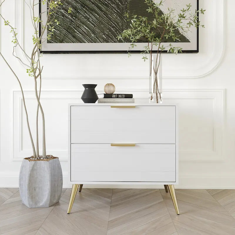 Comodino contemporaneo in legno a 2 cassetti CraftPorch