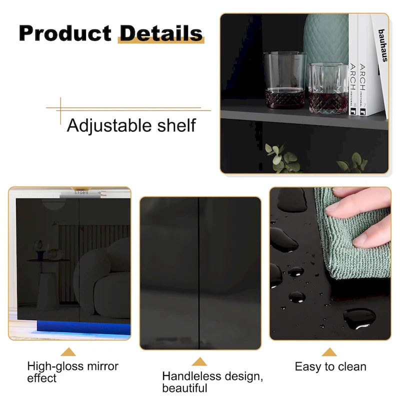 Mobile buffet con mobile bar contenitore, luce LED, ante lucide per camera da letto e soggiorno