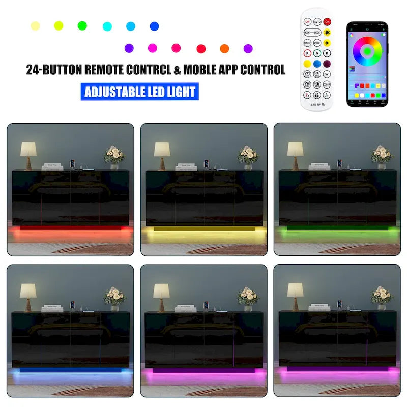 Mobile buffet con mobile bar contenitore, luce LED, ante lucide per camera da letto e soggiorno