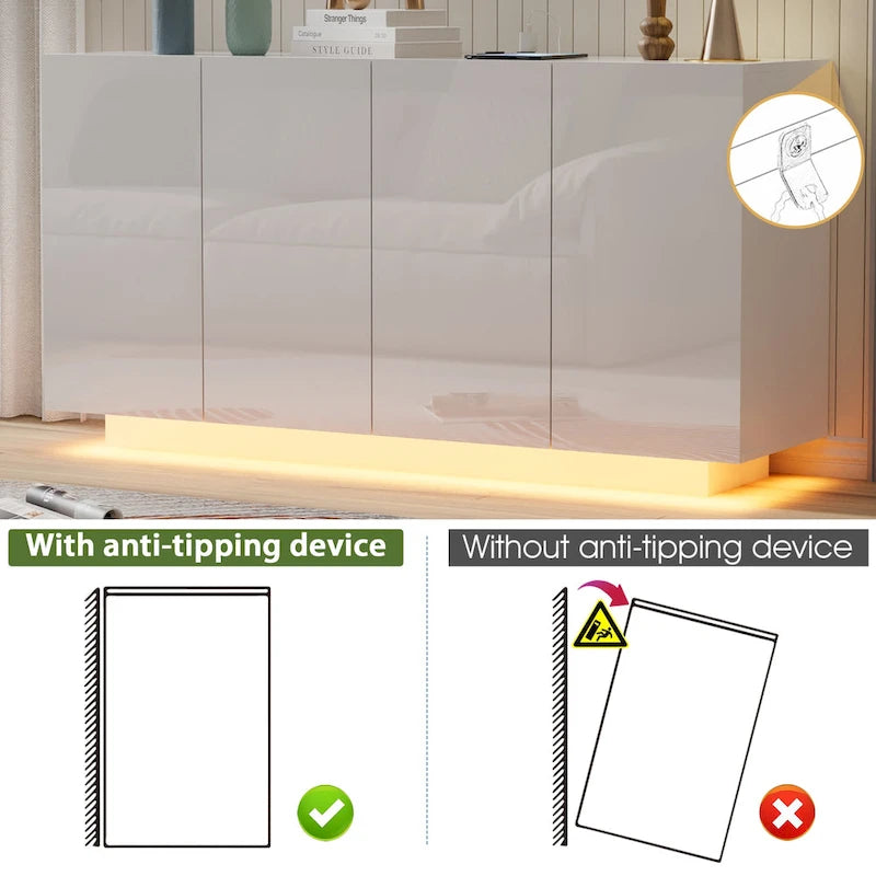 Mobile buffet con mobile bar contenitore, luce LED, ante lucide per camera da letto e soggiorno
