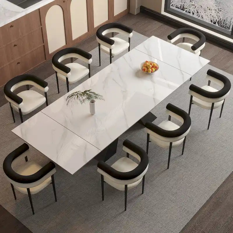 Set da pranzo estensibile in pietra sinterizzata, moderno e minimalista, per 8 persone, 9 pezzi