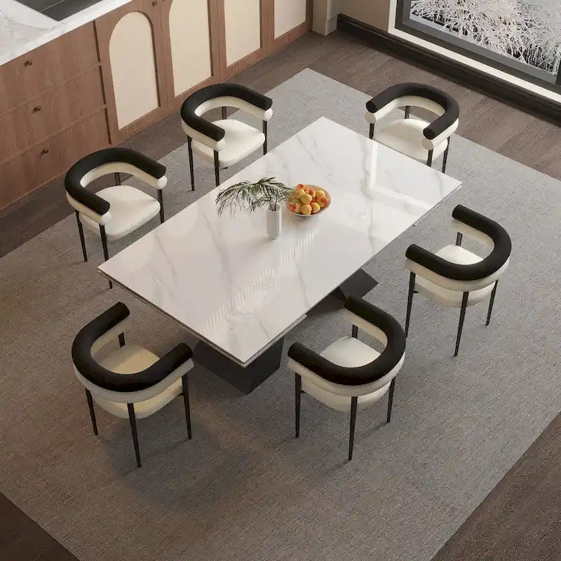 Set da pranzo estensibile in pietra sinterizzata, moderno e minimalista, per 8 persone, 9 pezzi