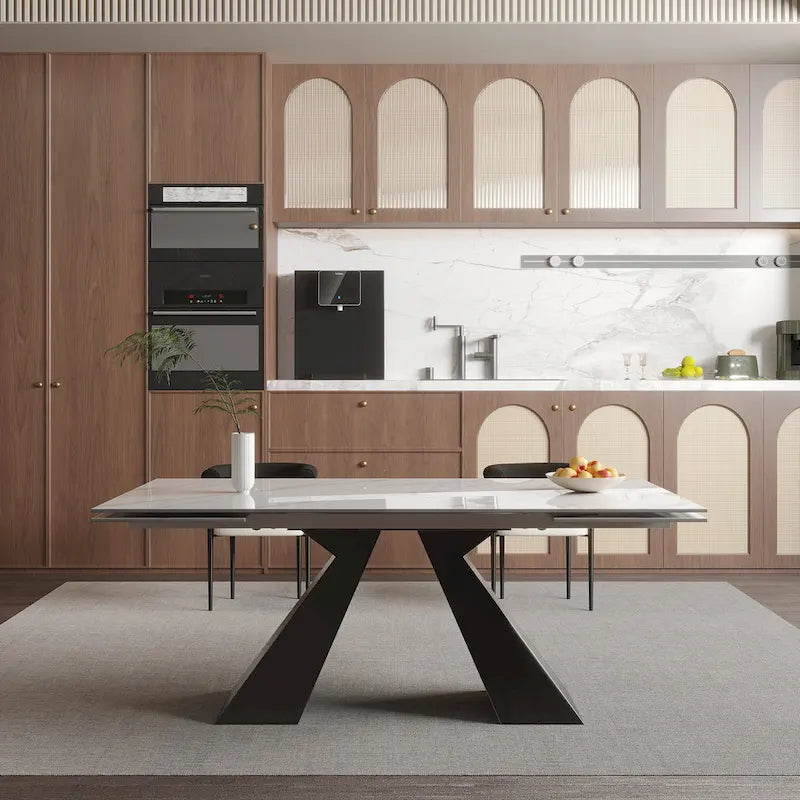 Set da pranzo estensibile in pietra sinterizzata, moderno e minimalista, per 8 persone, 9 pezzi