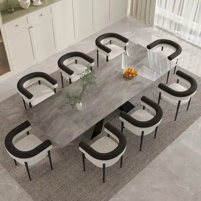 Set da pranzo estensibile in pietra sinterizzata, moderno e minimalista, per 8 persone, 9 pezzi