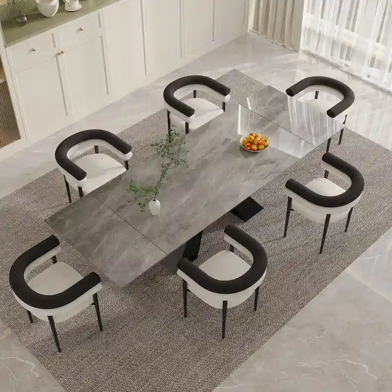 Set da pranzo estensibile in pietra sinterizzata, moderno e minimalista, per 8 persone, 9 pezzi