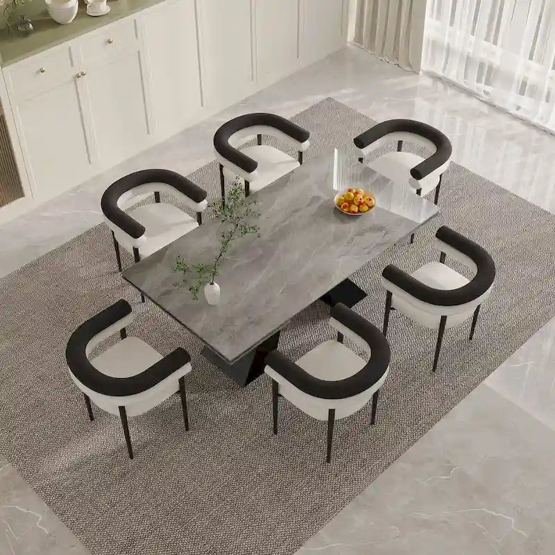 Set da pranzo estensibile in pietra sinterizzata, moderno e minimalista, per 8 persone, 9 pezzi
