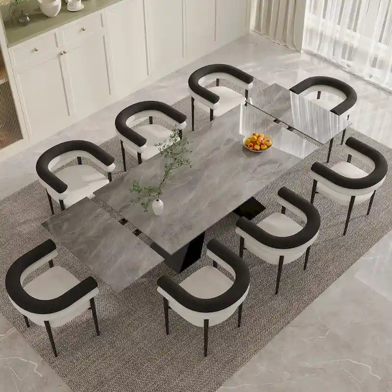 Set da pranzo estensibile in pietra sinterizzata, moderno e minimalista, per 8 persone, 9 pezzi