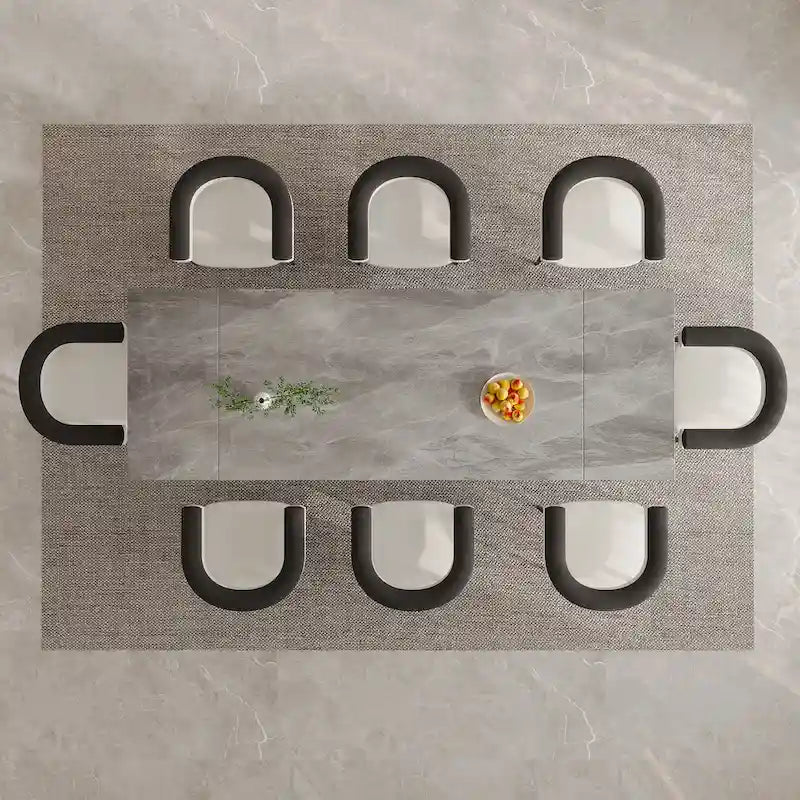 Set da pranzo estensibile in pietra sinterizzata, moderno e minimalista, per 8 persone, 9 pezzi
