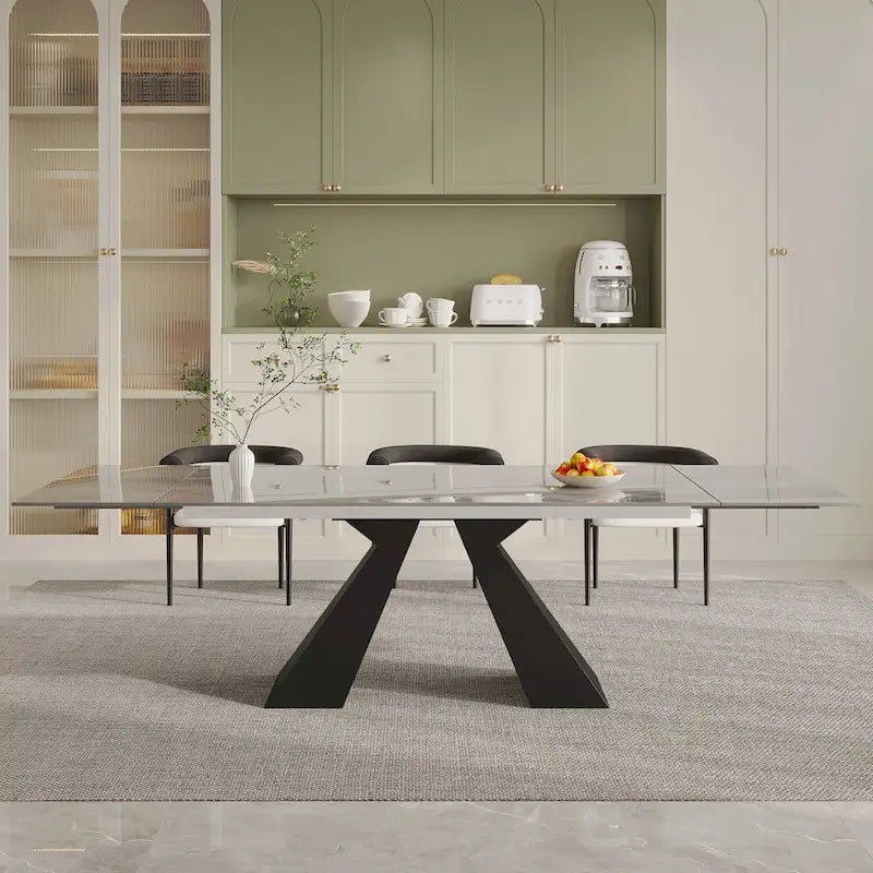 Set da pranzo estensibile in pietra sinterizzata, moderno e minimalista, per 8 persone, 9 pezzi