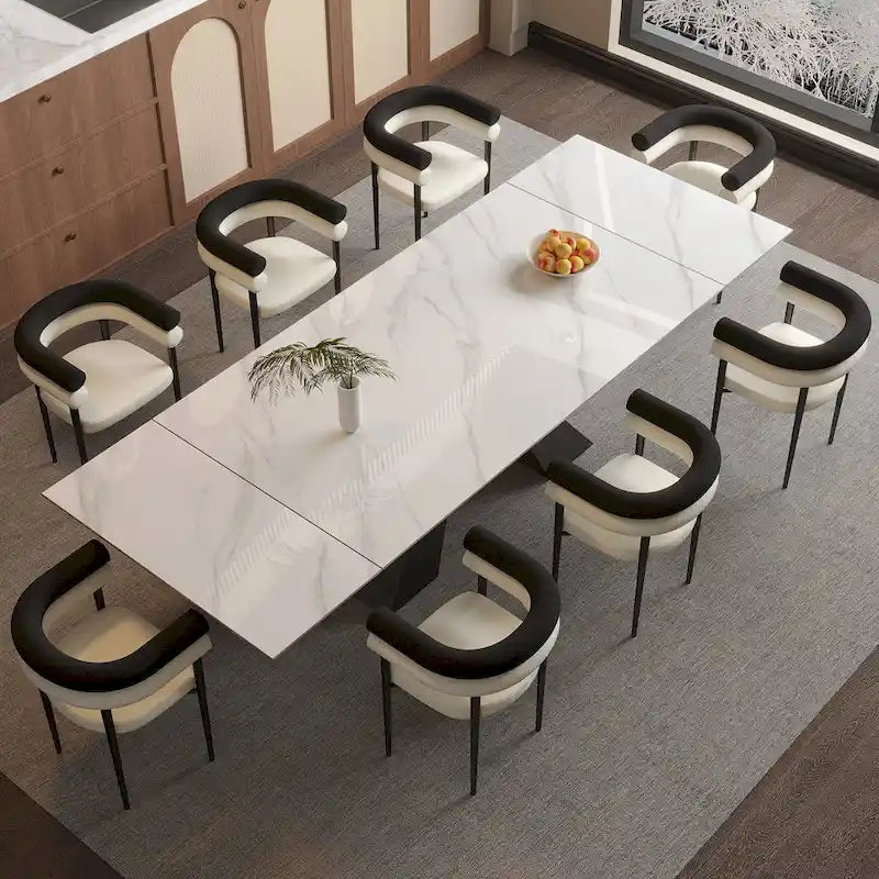 Set da pranzo estensibile in pietra sinterizzata, moderno e minimalista, per 8 persone, 9 pezzi